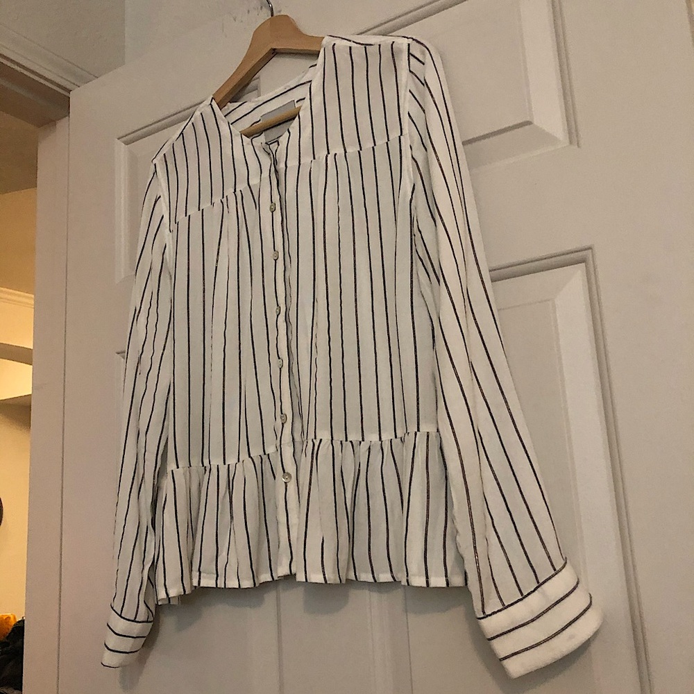 Rails Button Down Striped Peplum Blouse Size L - image 4